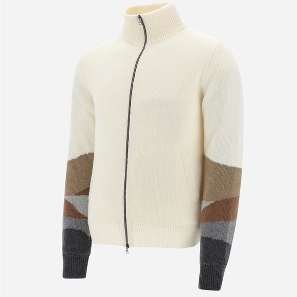 Herno Resort Men's Wool Intarsia Knit Full Zip Bomber Sweater | IT Size 50 - Picture 2 of 10